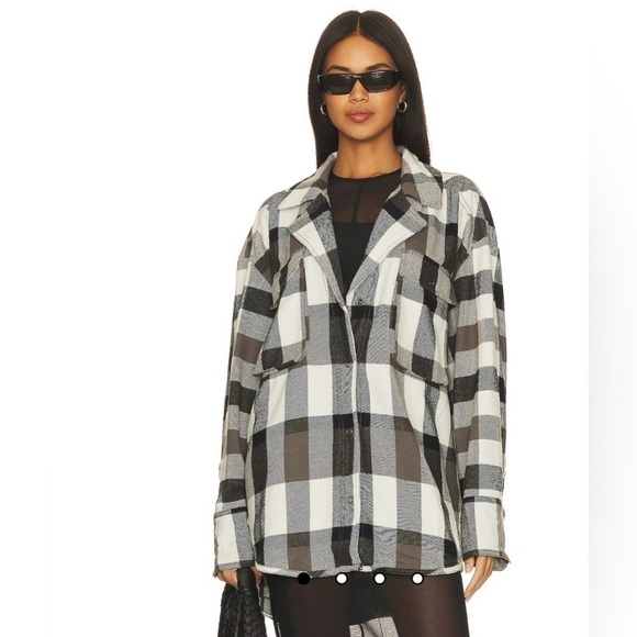 NWT Izzy Cargo Shirt in Black & Cream Free People Size Large - Picture 1 of 8